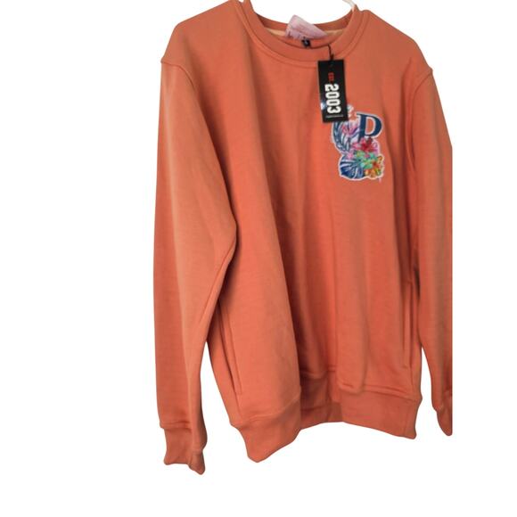 Plugged In Collection Sweatshirt L Mens Peach Long Sleeve Embroidered Pullover - Picture 3 of 5